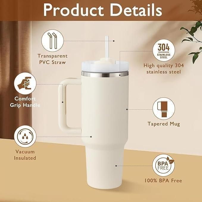 1200ml Tumbler With Straw and Lid, Stainless Steel, Insulated