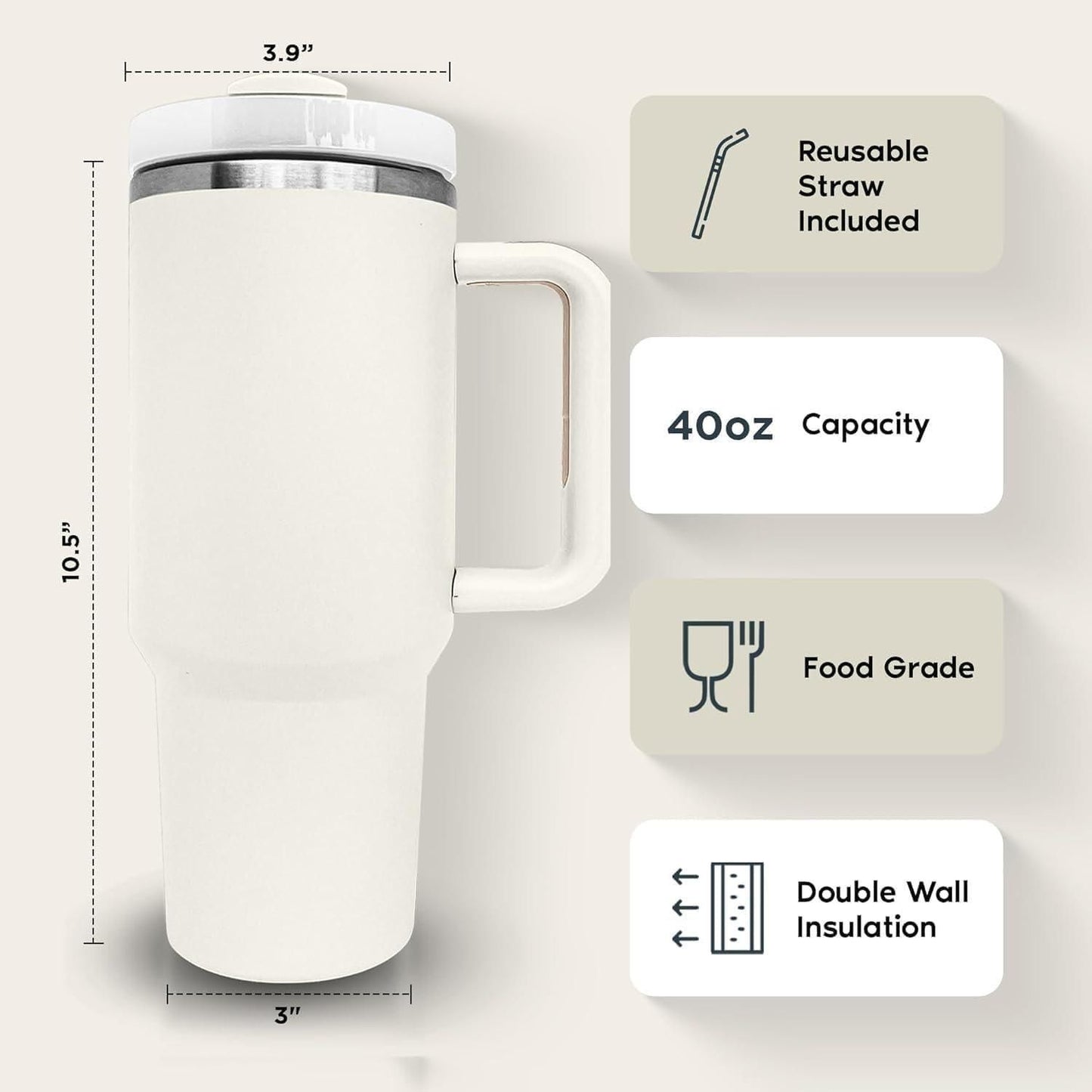 1200ml Tumbler With Straw and Lid, Stainless Steel, Insulated